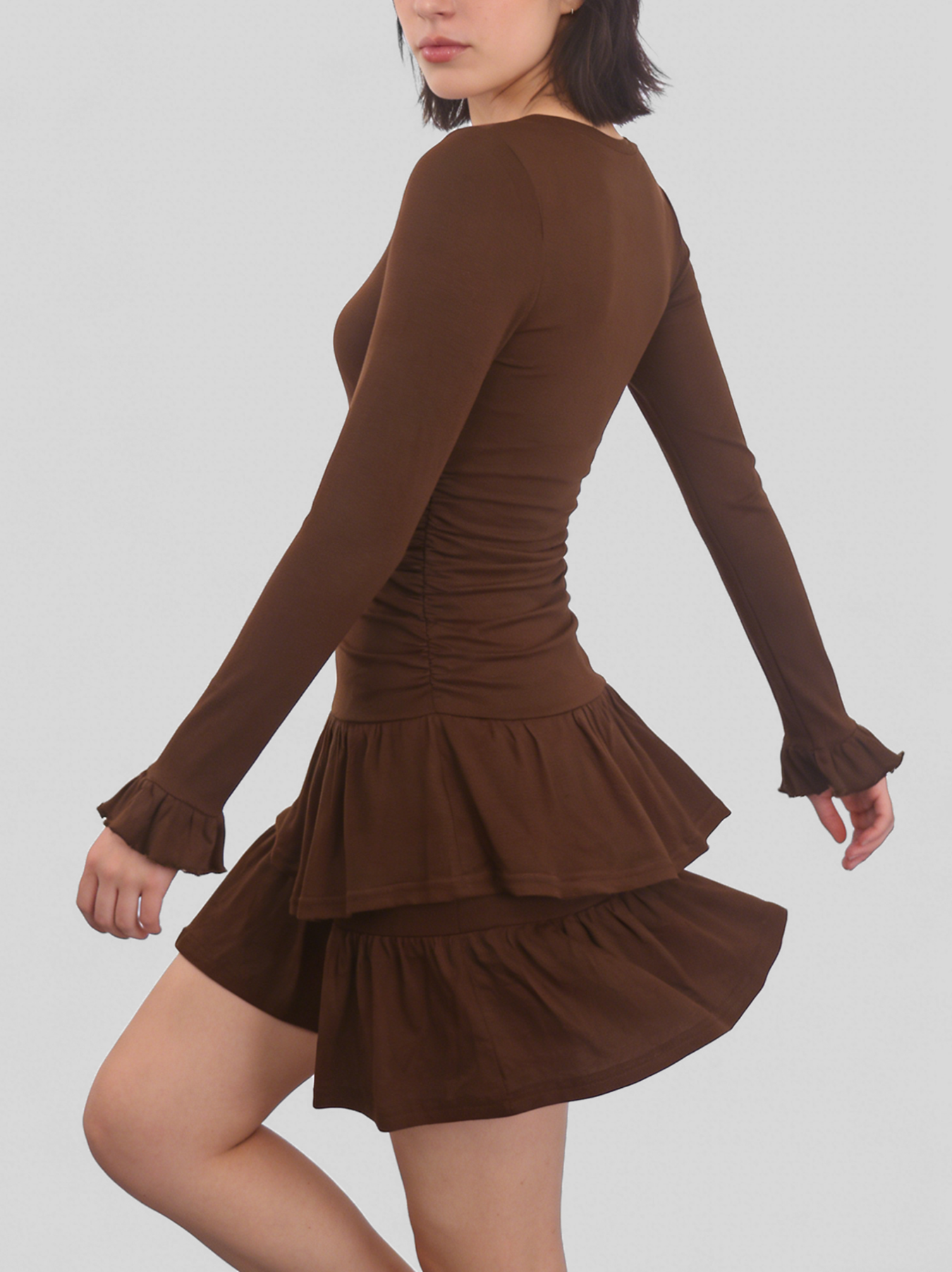 Vestito marrone per donna, economico a basso prezzo con scollo a V e gonna
