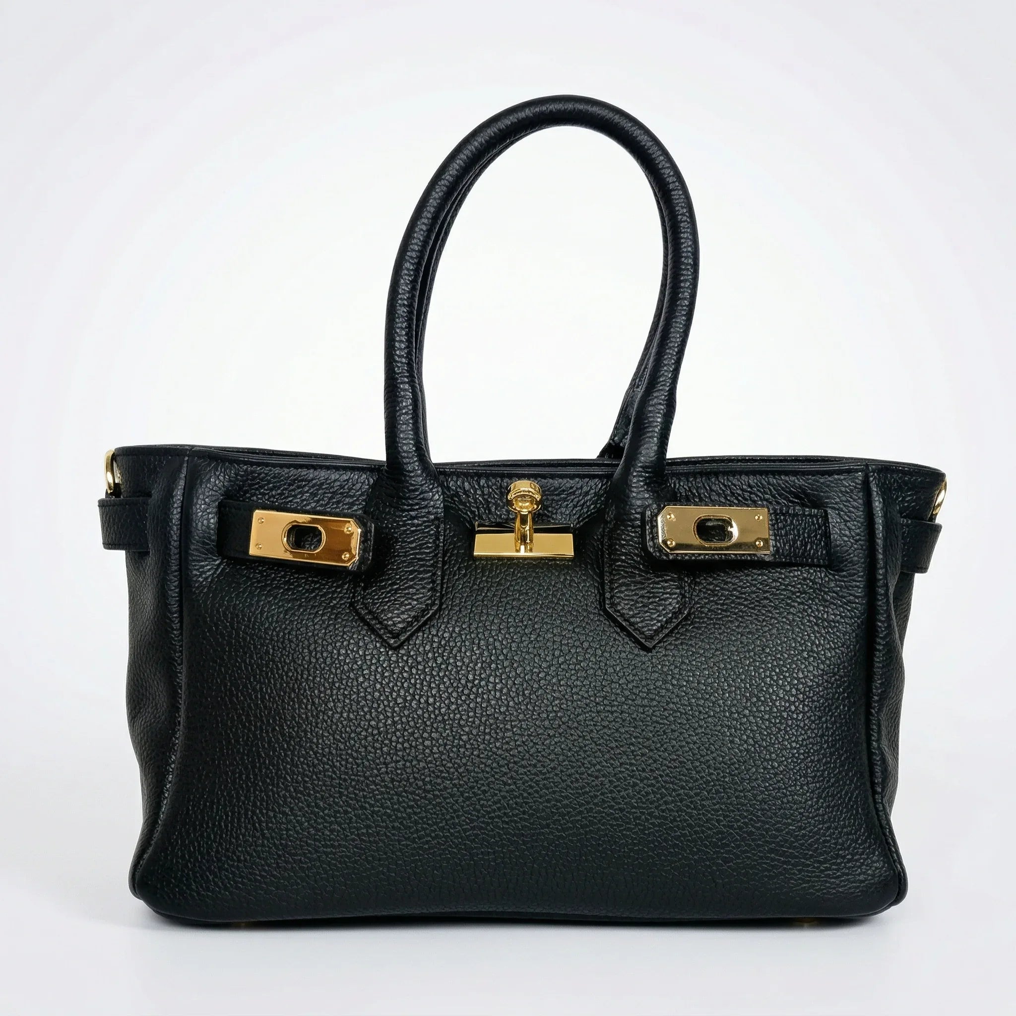 Borsa A Mano In Vera Pelle Con Hardware Dorato Made In Italy Interno In Microfibra Antistrappo