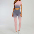 Tuta sportiva da donna a manica corta sfumata Abbigliamento da palestra senza cuciture Donna Palestra Yoga Set Leggings fitness