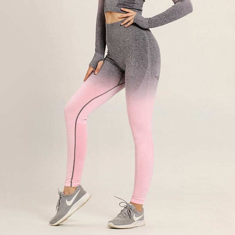 Tuta sportiva da donna a manica corta sfumata Abbigliamento da palestra senza cuciture Donna Palestra Yoga Set Leggings fitness