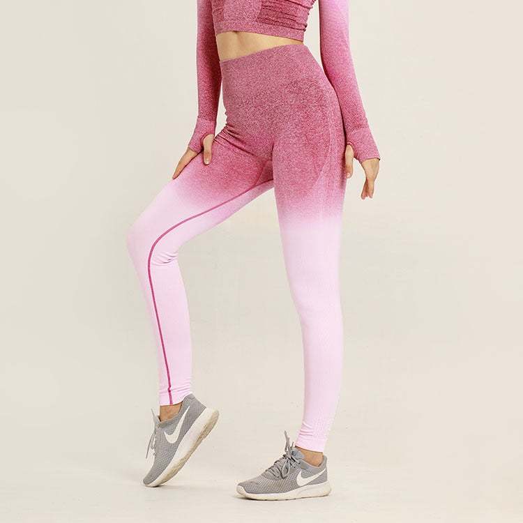 Tuta sportiva da donna a manica corta sfumata Abbigliamento da palestra senza cuciture Donna Palestra Yoga Set Leggings fitness