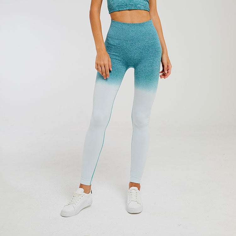 Tuta sportiva da donna a manica corta sfumata Abbigliamento da palestra senza cuciture Donna Palestra Yoga Set Leggings fitness