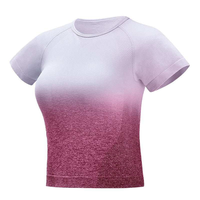 Tuta sportiva da donna a manica corta sfumata Abbigliamento da palestra senza cuciture Donna Palestra Yoga Set Leggings fitness