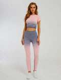Tuta sportiva da donna a manica corta sfumata Abbigliamento da palestra senza cuciture Donna Palestra Yoga Set Leggings fitness