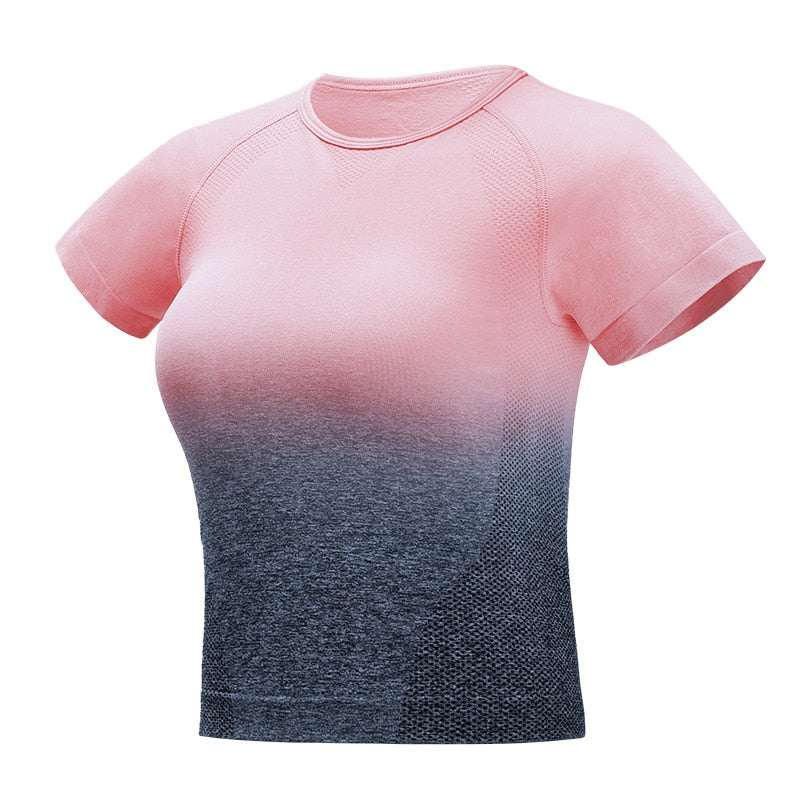 Tuta sportiva da donna a manica corta sfumata Abbigliamento da palestra senza cuciture Donna Palestra Yoga Set Leggings fitness