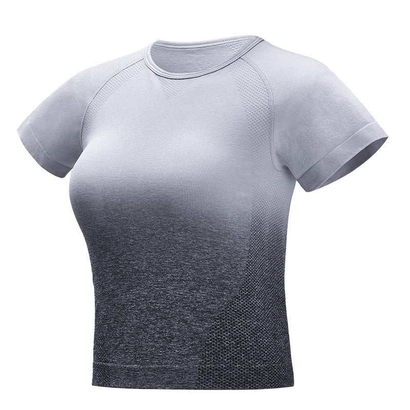 Tuta sportiva da donna a manica corta sfumata Abbigliamento da palestra senza cuciture Donna Palestra Yoga Set Leggings fitness