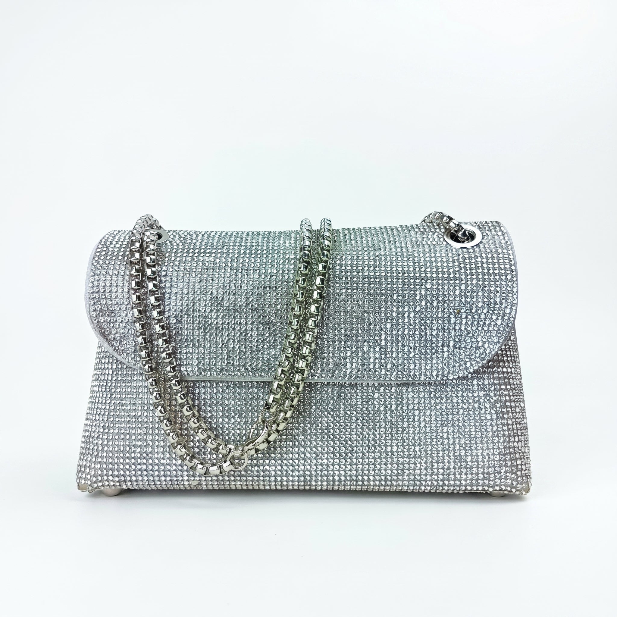 MS Pochette Strass MS-4654 Cristallo Dorato Esterno Vetro al Piombo Interno Microfibra Antistrappo Chiusura Magnetica