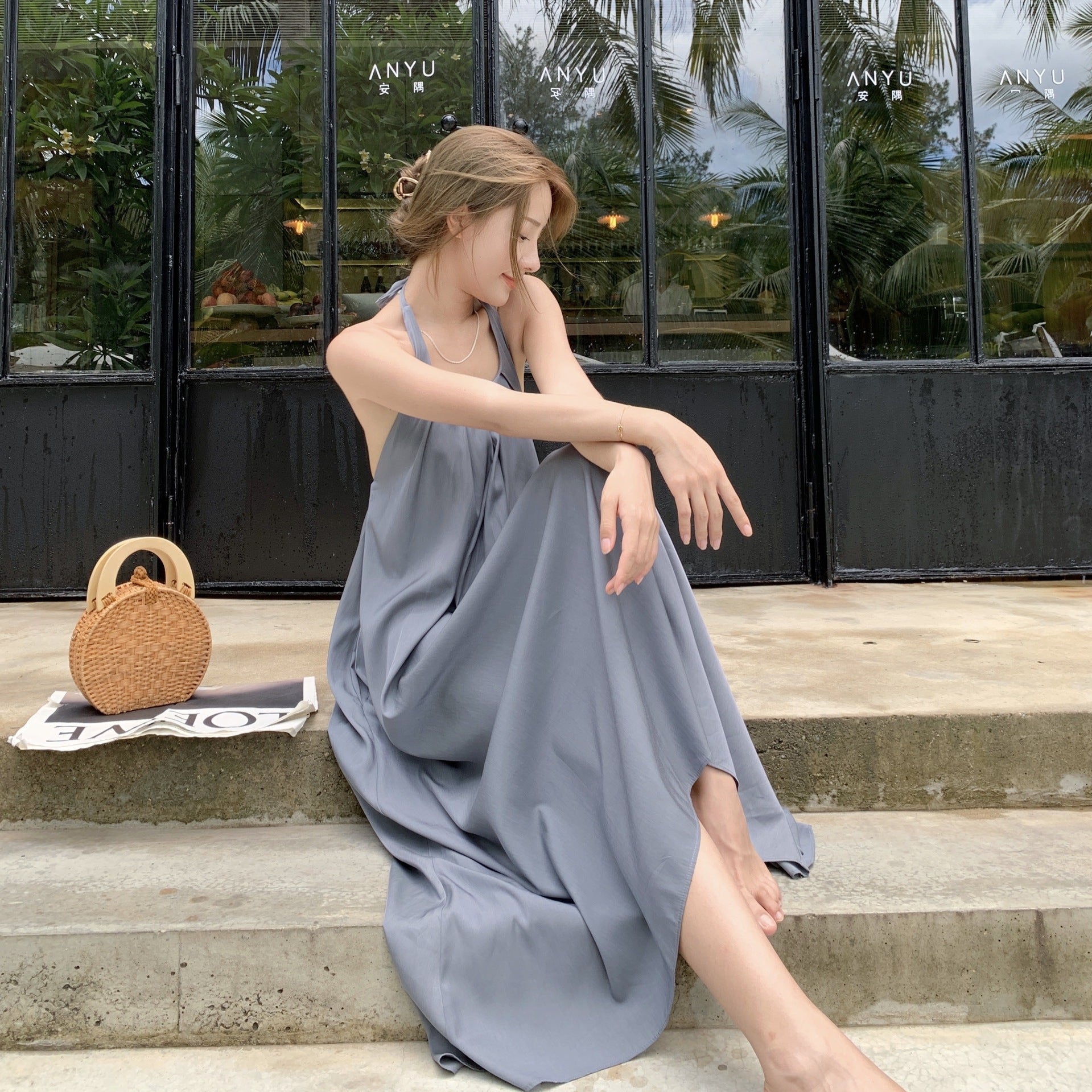 Abito estivo donna con scollo all’americana | Vestito elegante leggero per spiaggia e sera