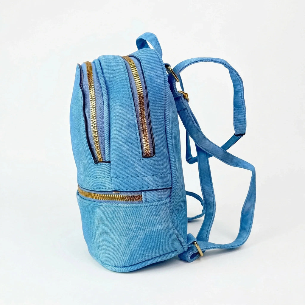 Zaino Mini Denim Blu Con Zip Oro