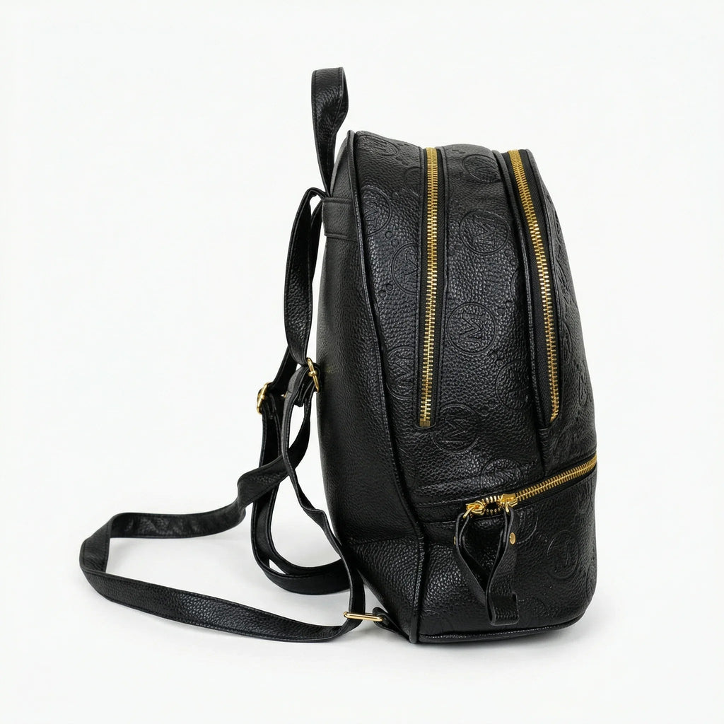 Zaino Donna in Pelle PU Beige Nero con Monogramma