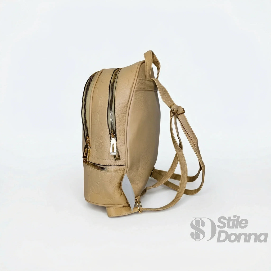 Zaino Donna in Pelle PU Beige Nero con Monogramma