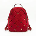 Zaino In Similpelle Intrecciata Rosso MS-4567 Due Ampi Scomparti Textura Raffinata