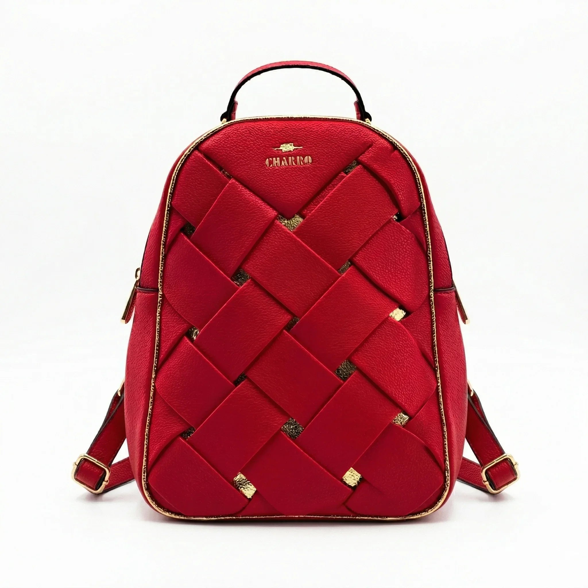 Zaino In Similpelle Intrecciata Rosso MS-4567 Due Ampi Scomparti Textura Raffinata