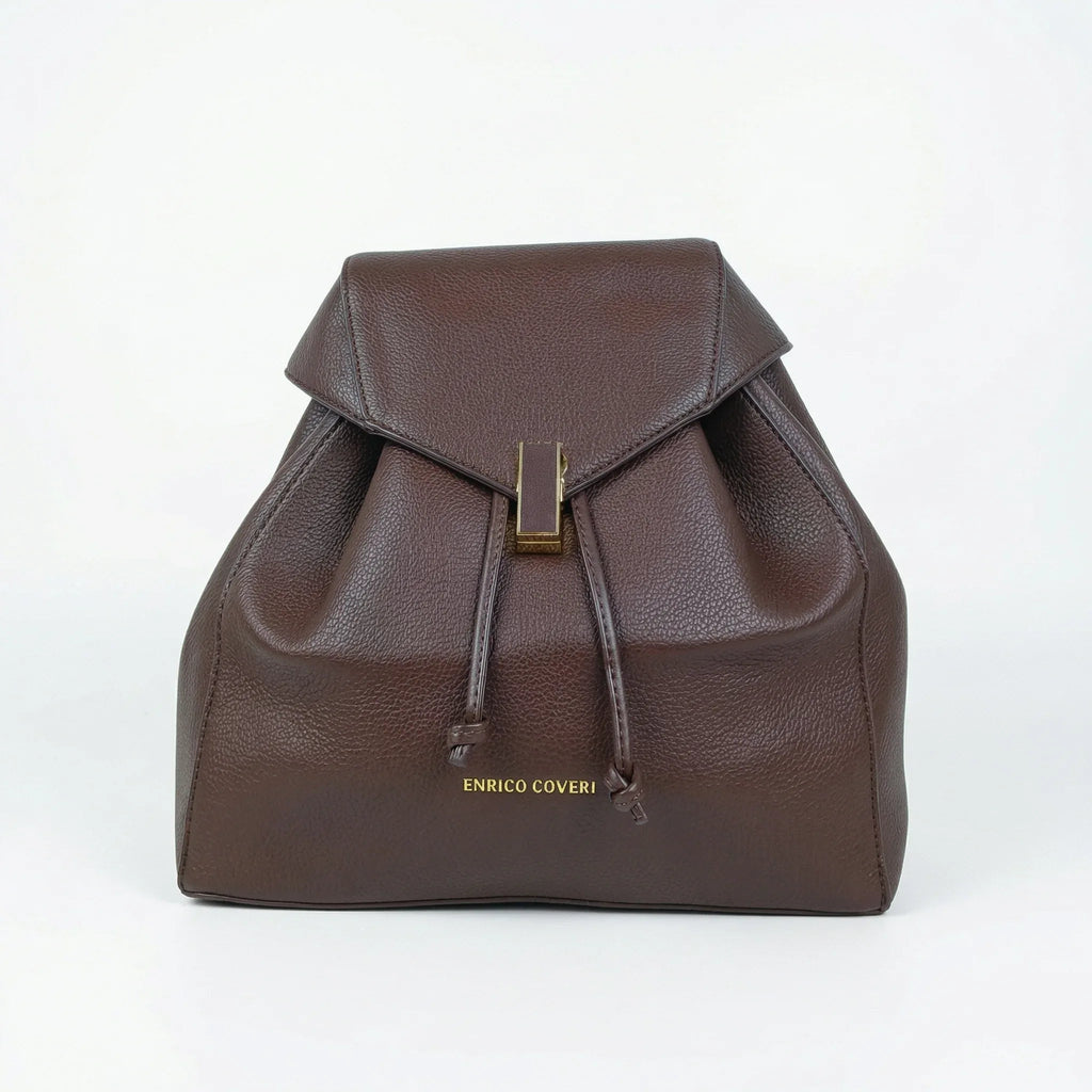 Zaino In Pelle Marrone Con Finiture Dorate