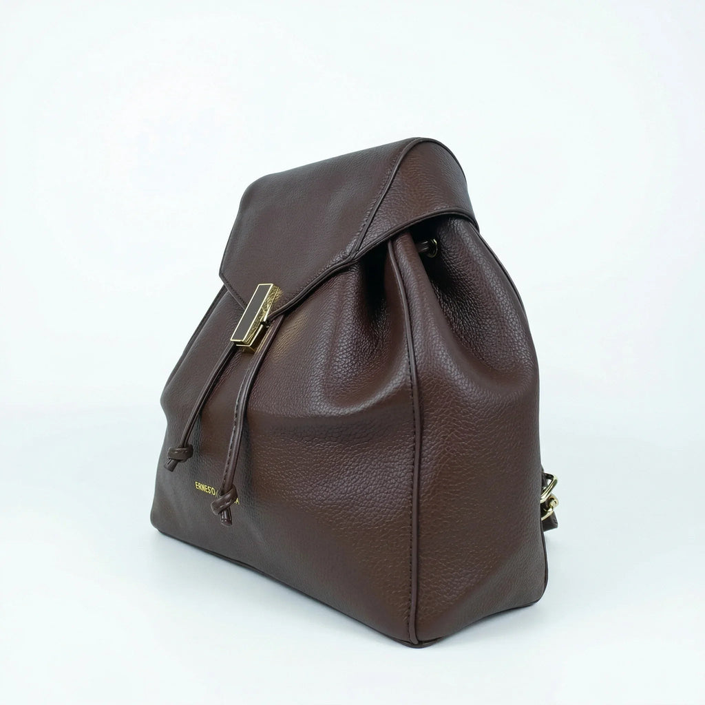 Zaino In Pelle Marrone Con Finiture Dorate