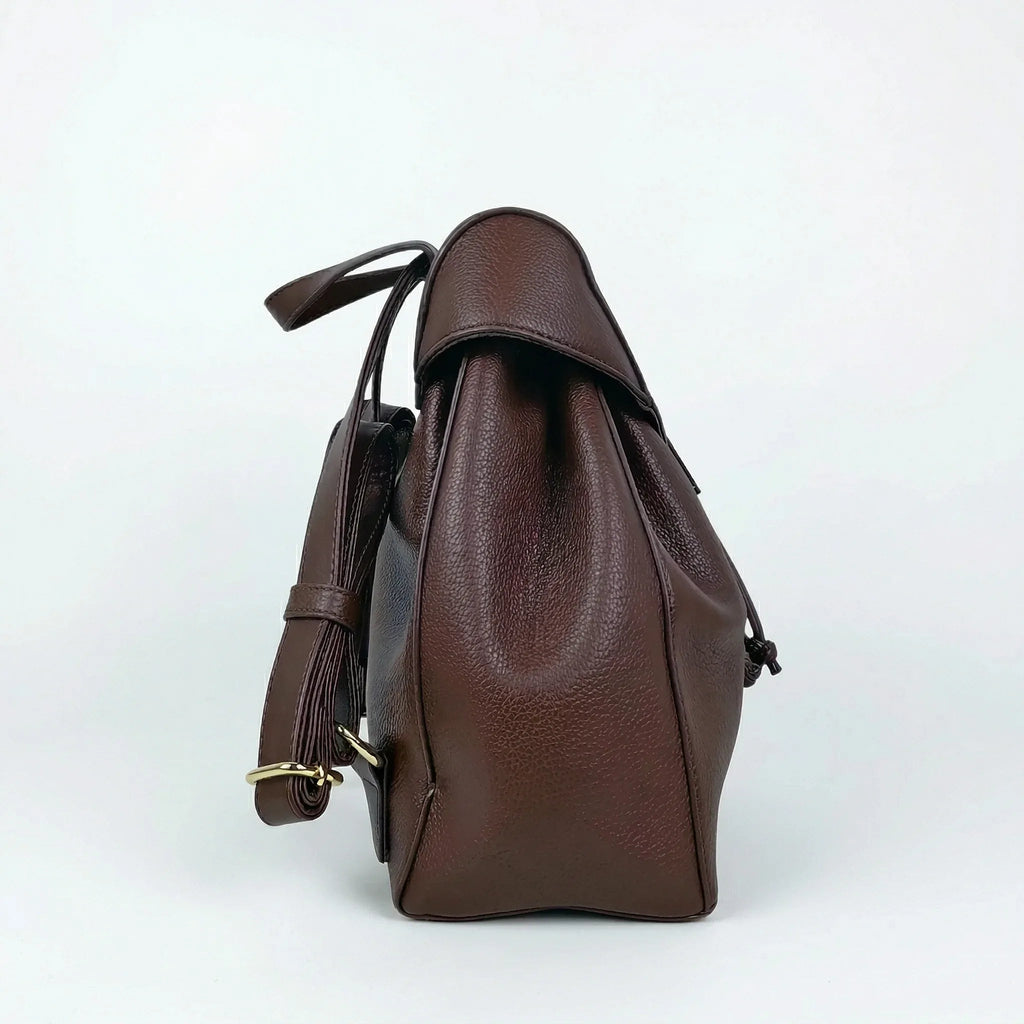 Zaino In Pelle Marrone Con Finiture Dorate