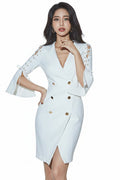 Abito Donna Bianco Elegante con Bottoni Stile Giacca