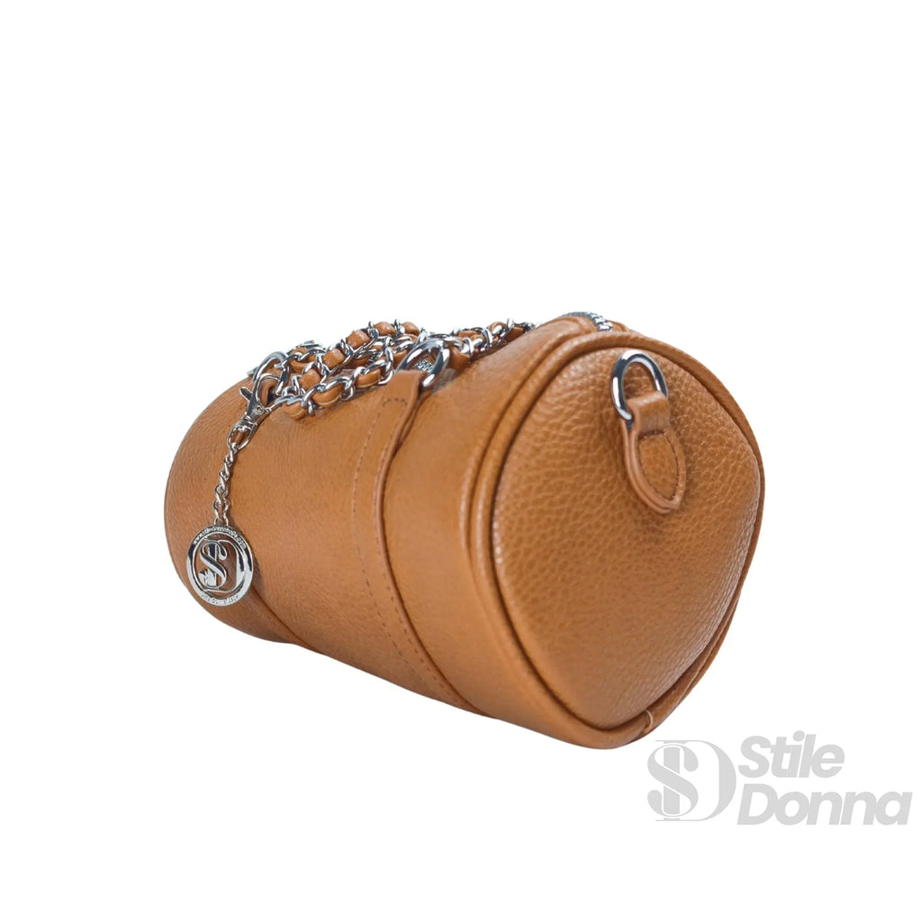 Borsa a Cilindro con Doppio Manico in EcoPelle Resistente, Design Architettonico Compatto