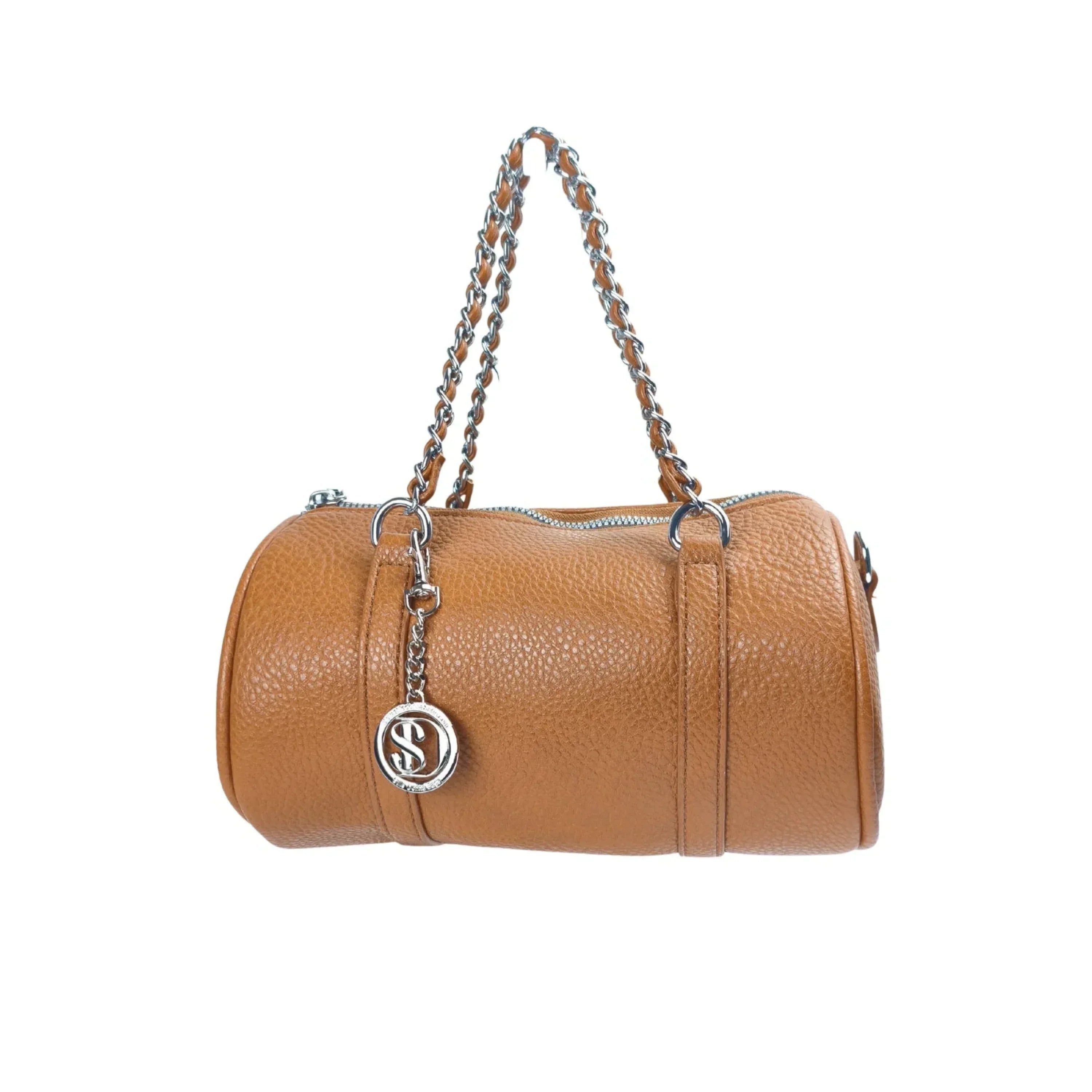 Borsa a Cilindro con Doppio Manico in EcoPelle Resistente, Design Architettonico Compatto