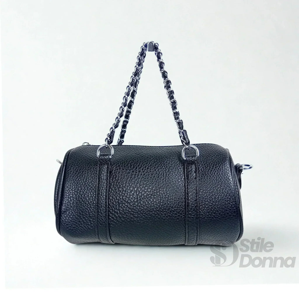 Borsa a Cilindro con Doppio Manico in EcoPelle Resistente, Design Architettonico Compatto