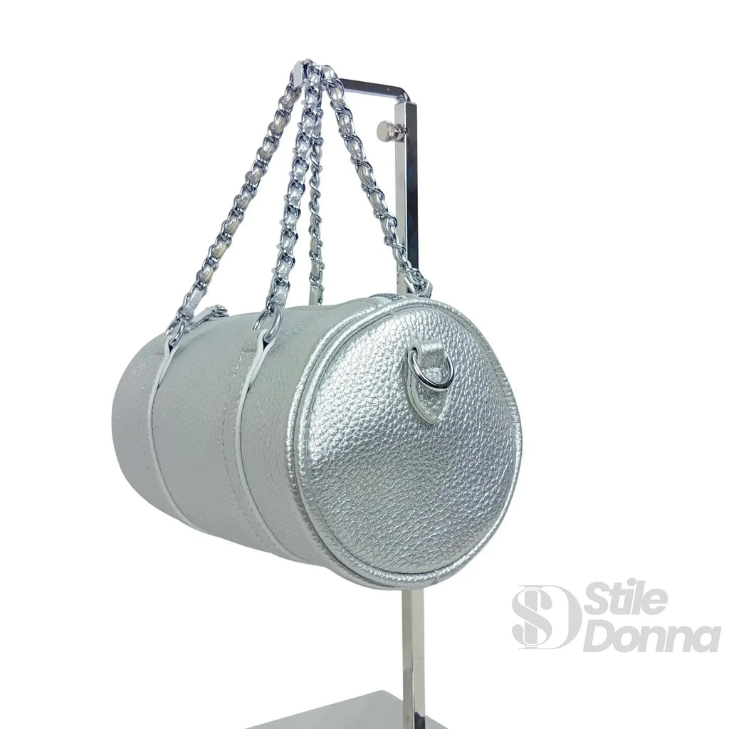 Borsa a Cilindro con Doppio Manico in EcoPelle Resistente, Design Architettonico Compatto