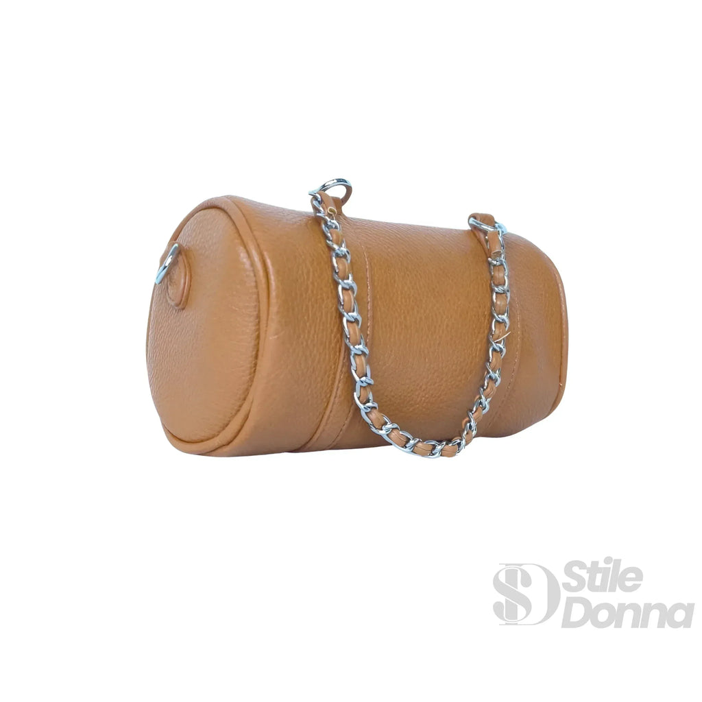 Borsa a Cilindro con Doppio Manico in EcoPelle Resistente, Design Architettonico Compatto
