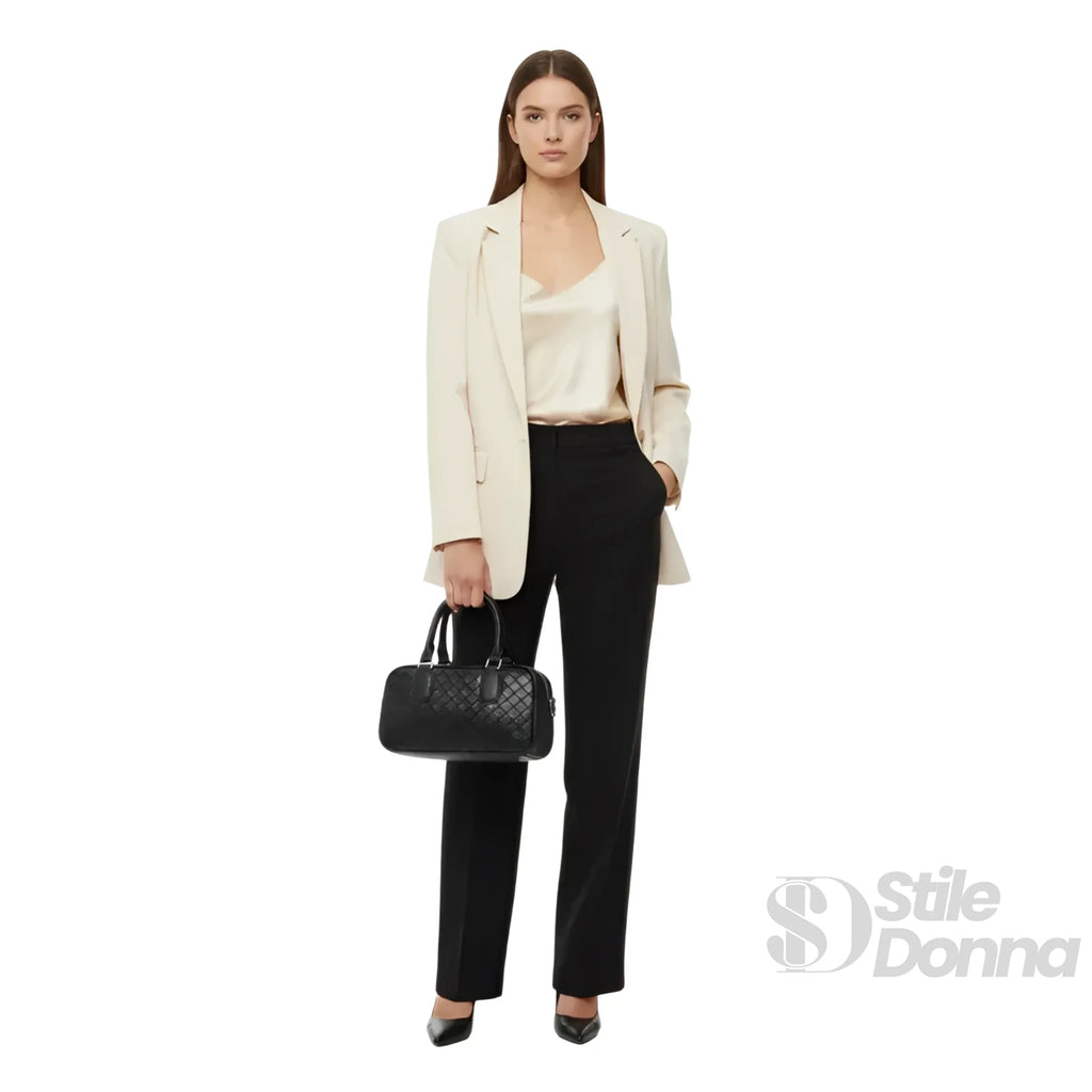 Borsa A Cilindro Intrecciata In Eco Pelle Nera Con Fodera Microfibra E Finiture Argentee
