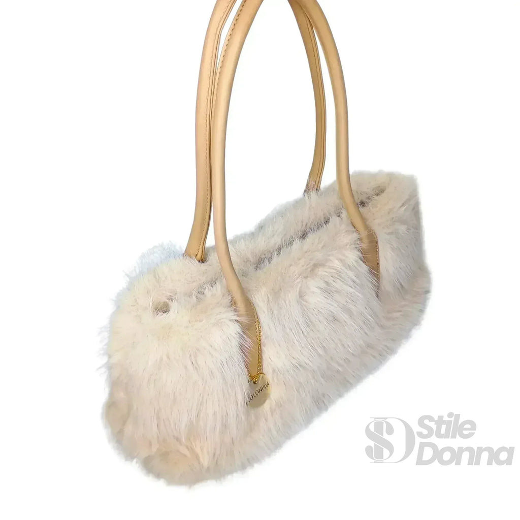 Borsa A Mano In Pelle E Pelliccia Sintetica Strutturata Con Interno Organizzatore Pratico