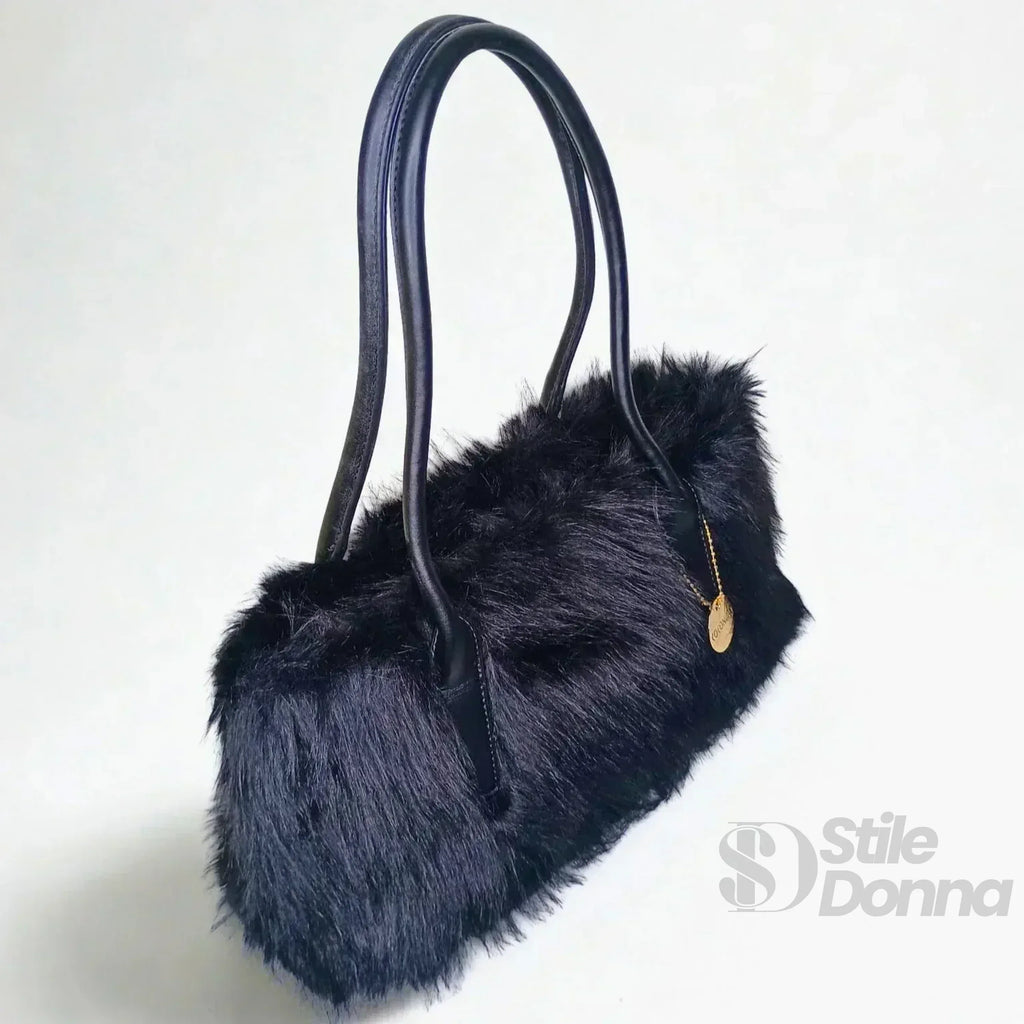 Borsa A Mano In Pelle E Pelliccia Sintetica Strutturata Con Interno Organizzatore Pratico