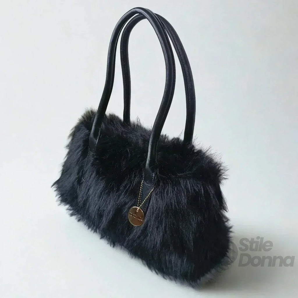 Borsa A Mano In Pelle E Pelliccia Sintetica Strutturata Con Interno Organizzatore Pratico