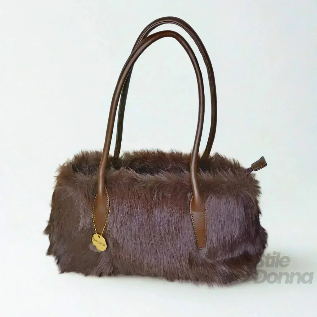 Borsa A Mano In Pelle E Pelliccia Sintetica Strutturata Con Interno Organizzatore Pratico