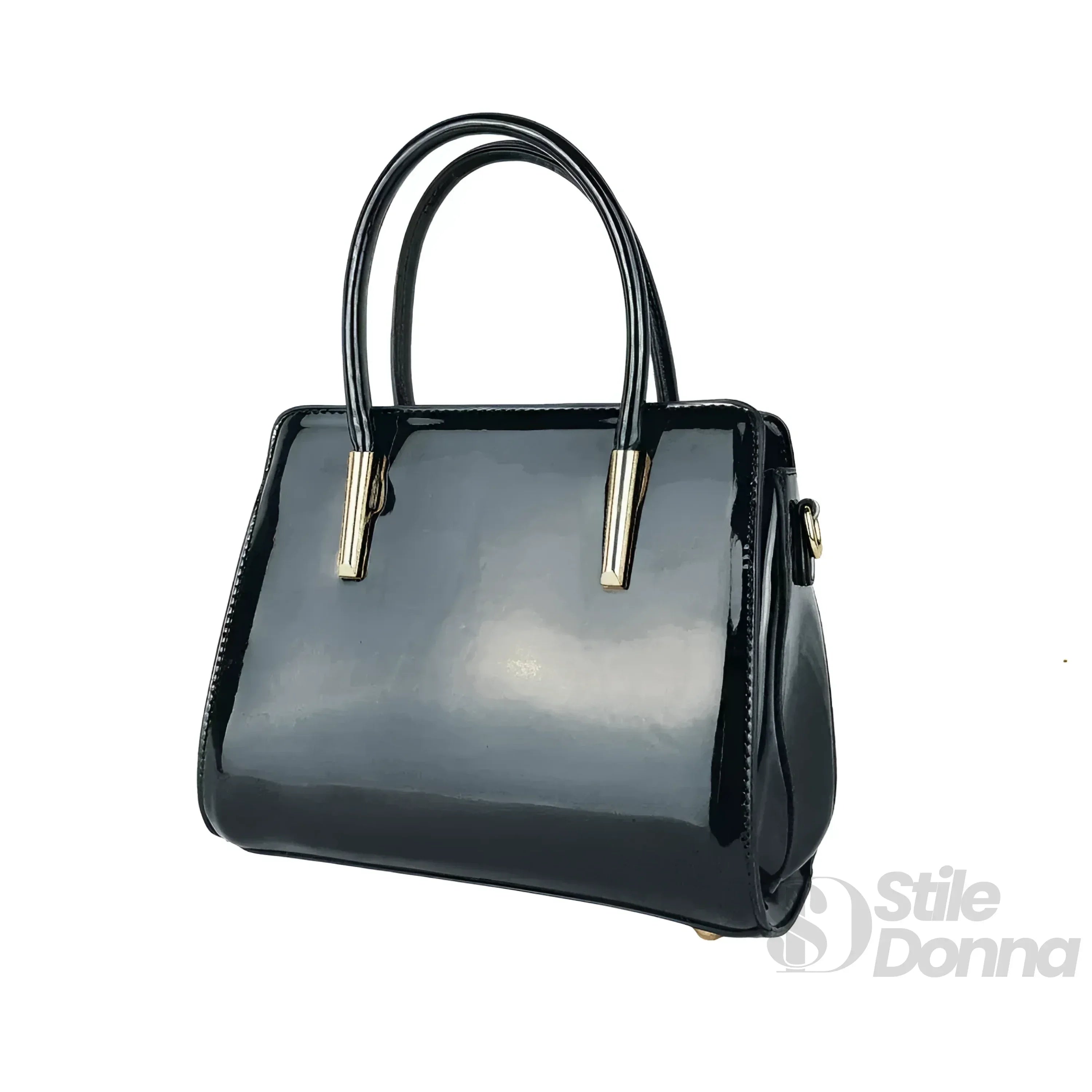 MS Borsa A Mano In Pelle Verniciata Lucida MS 7408 Con Dettagli In Metallo Dorato Per Uso Quotidiano