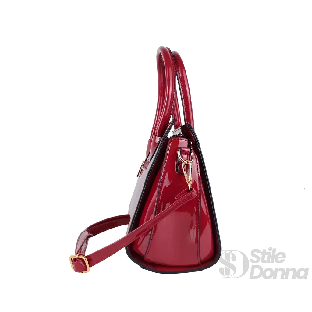 MS Borsa A Mano In Pelle Verniciata Lucida MS 7408 Con Dettagli In Metallo Dorato Per Uso Quotidiano
