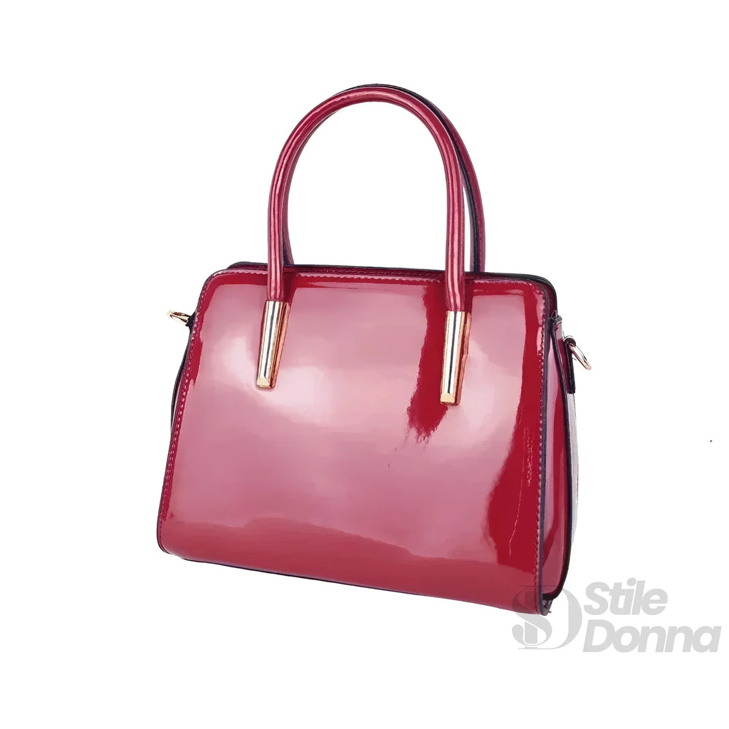 MS Borsa A Mano In Pelle Verniciata Lucida MS 7408 Con Dettagli In Metallo Dorato Per Uso Quotidiano