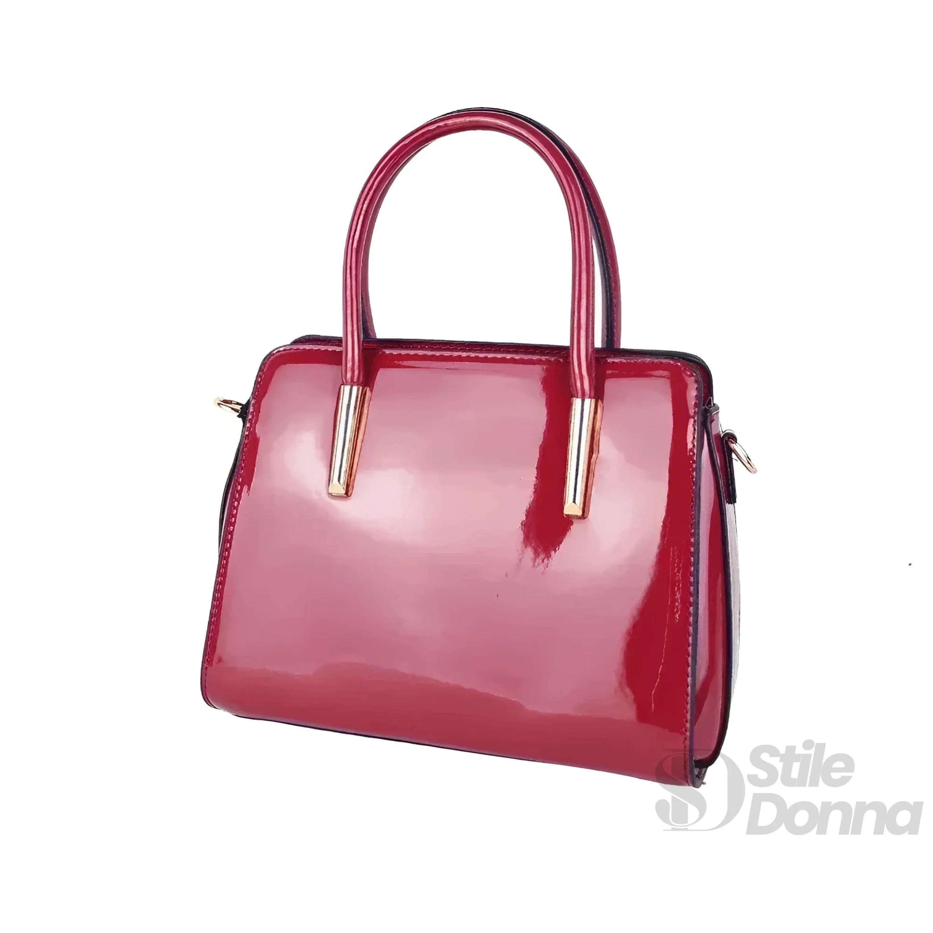 MS Borsa A Mano In Pelle Verniciata Lucida MS 7408 Con Dettagli In Metallo Dorato Per Uso Quotidiano