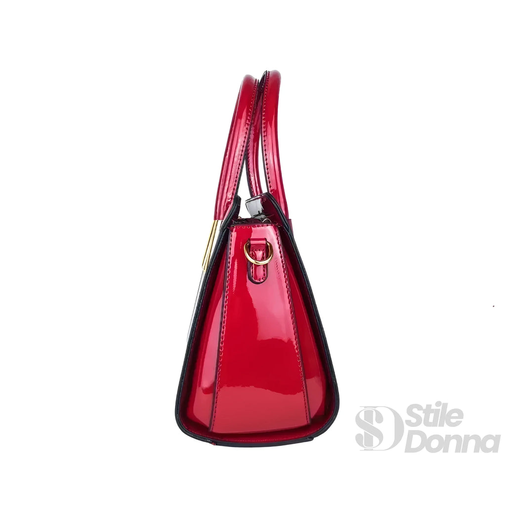 MS Borsa A Mano In Pelle Verniciata Lucida MS 7408 Con Dettagli In Metallo Dorato Per Uso Quotidiano