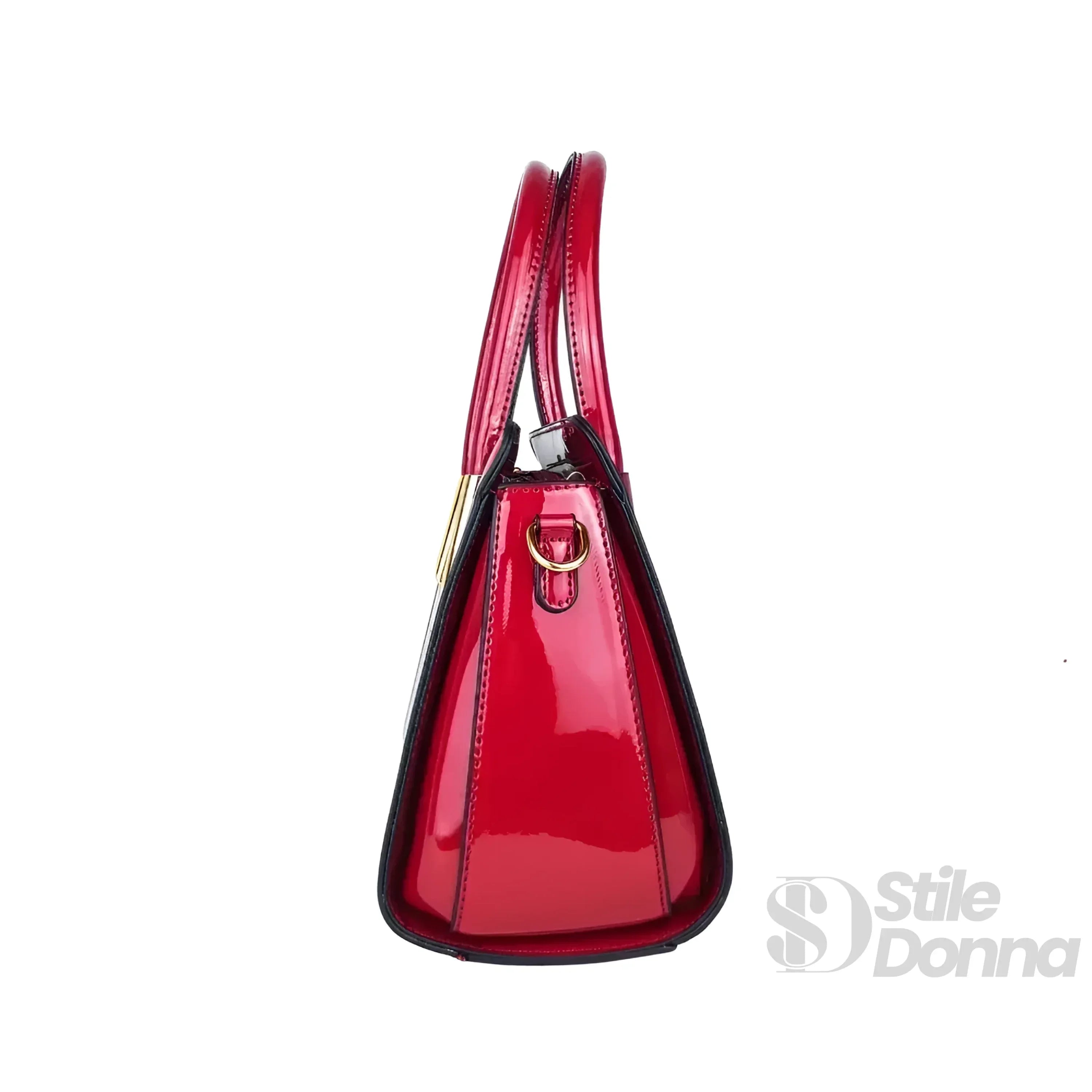 MS Borsa A Mano In Pelle Verniciata Lucida MS 7408 Con Dettagli In Metallo Dorato Per Uso Quotidiano