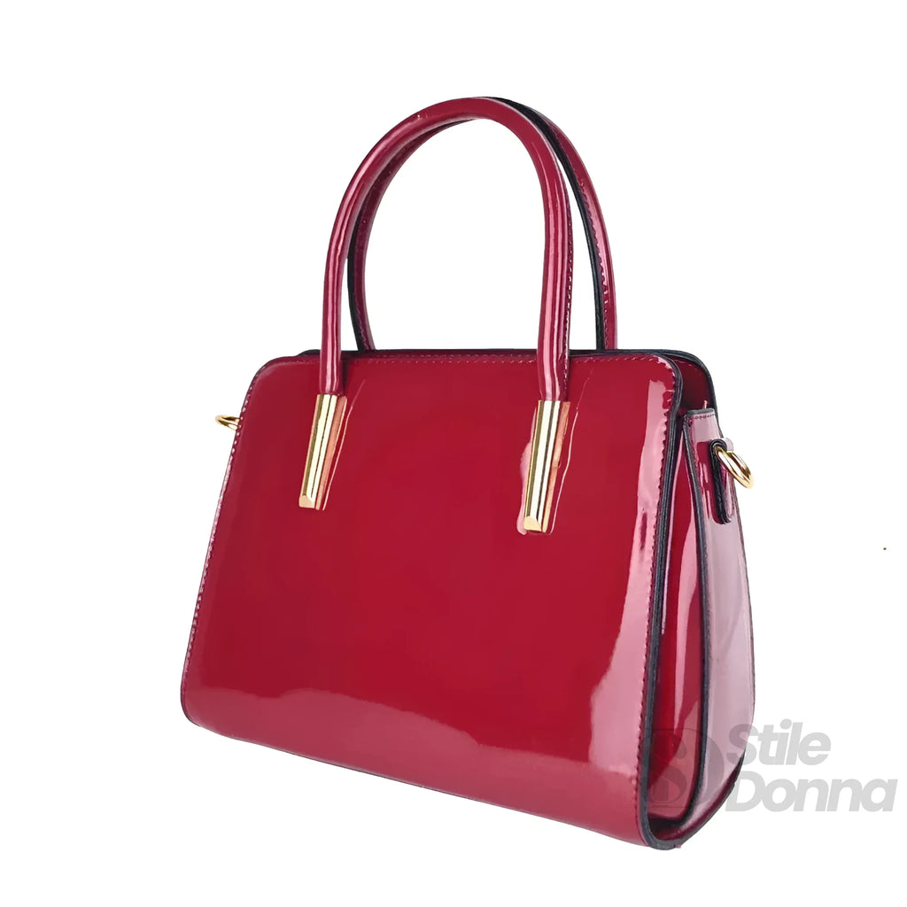 MS Borsa A Mano In Pelle Verniciata Lucida MS 7408 Con Dettagli In Metallo Dorato Per Uso Quotidiano