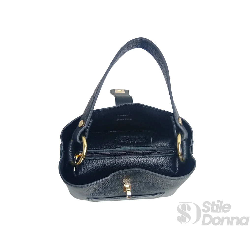 Borsa A Mano In Vera Pelle Italiana Con Dettagli Dorati Interna Ed Esterna In Pelle Di Alta Qualità