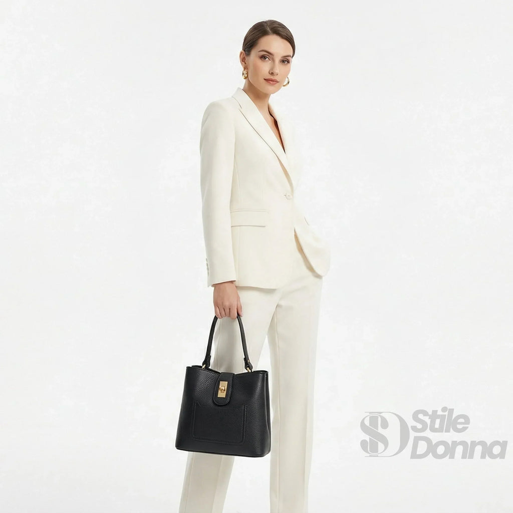 Borsa A Mano In Vera Pelle Italiana Con Dettagli Dorati Interna Ed Esterna In Pelle Di Alta Qualità