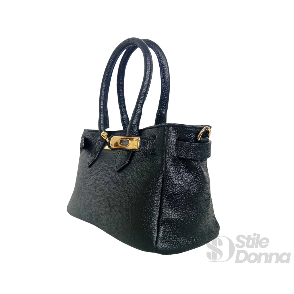 Borsa A Mano In Vera Pelle Con Hardware Dorato Made In Italy Interno In Microfibra Antistrappo