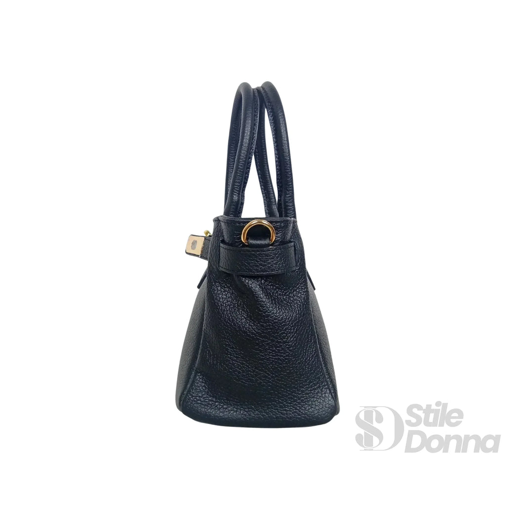 Borsa A Mano In Vera Pelle Con Hardware Dorato Made In Italy Interno In Microfibra Antistrappo