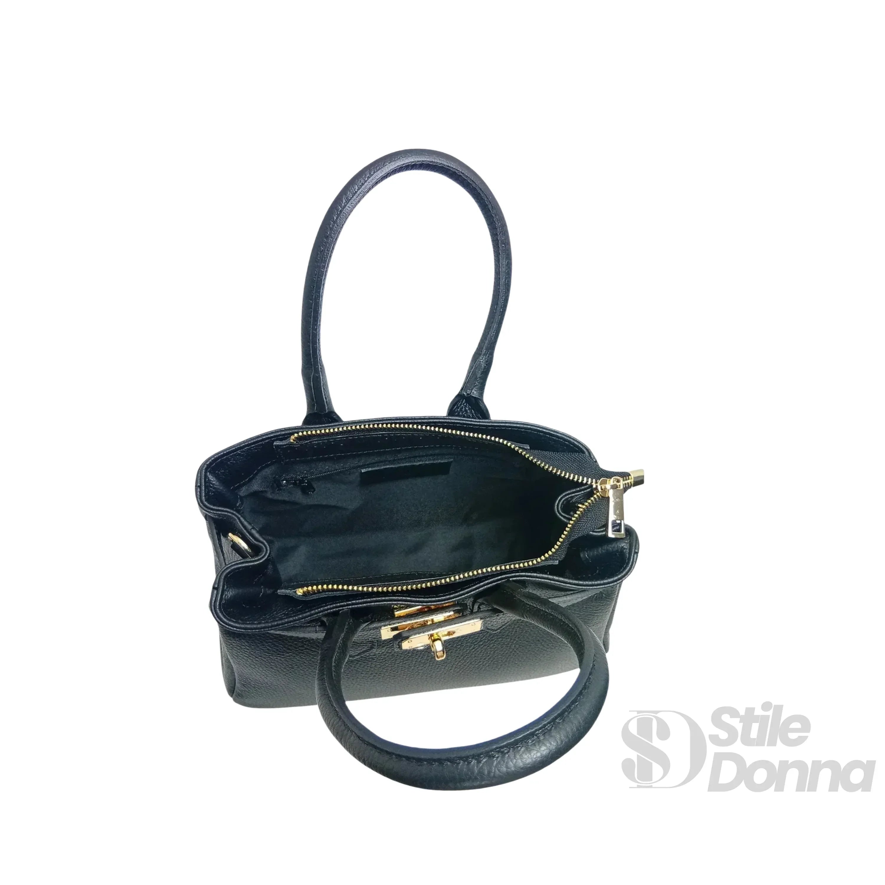Borsa A Mano In Vera Pelle Con Hardware Dorato Made In Italy Interno In Microfibra Antistrappo