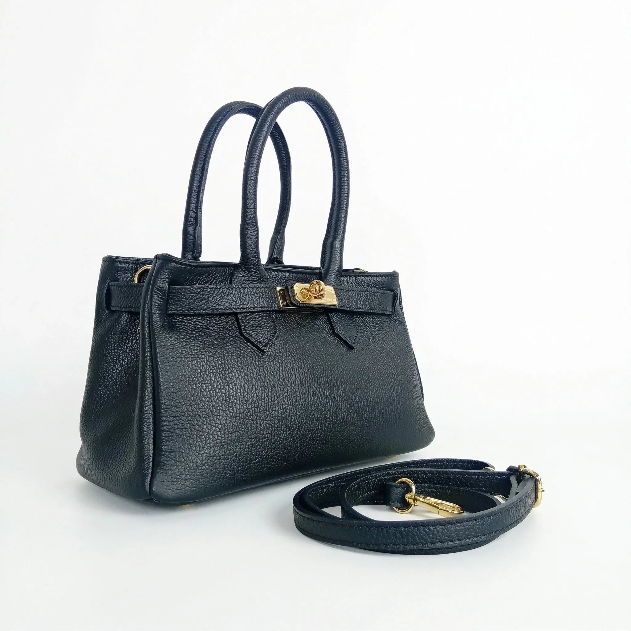 Borsa A Mano In Vera Pelle Con Hardware Dorato Made In Italy Interno In Microfibra Antistrappo