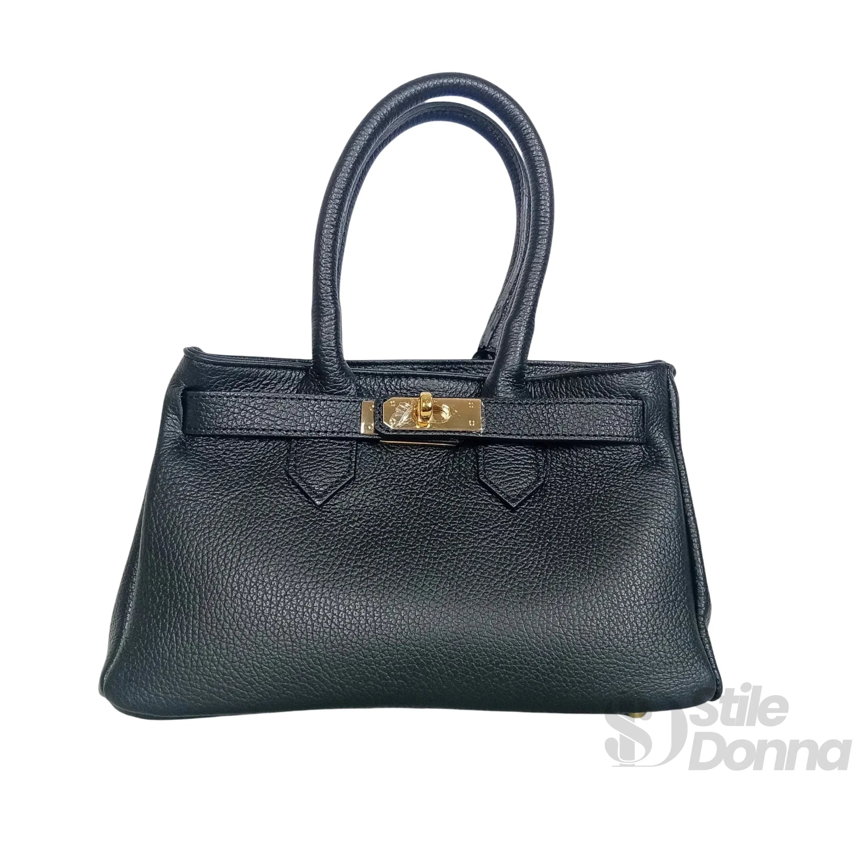 Borsa A Mano In Vera Pelle Con Hardware Dorato Made In Italy Interno In Microfibra Antistrappo