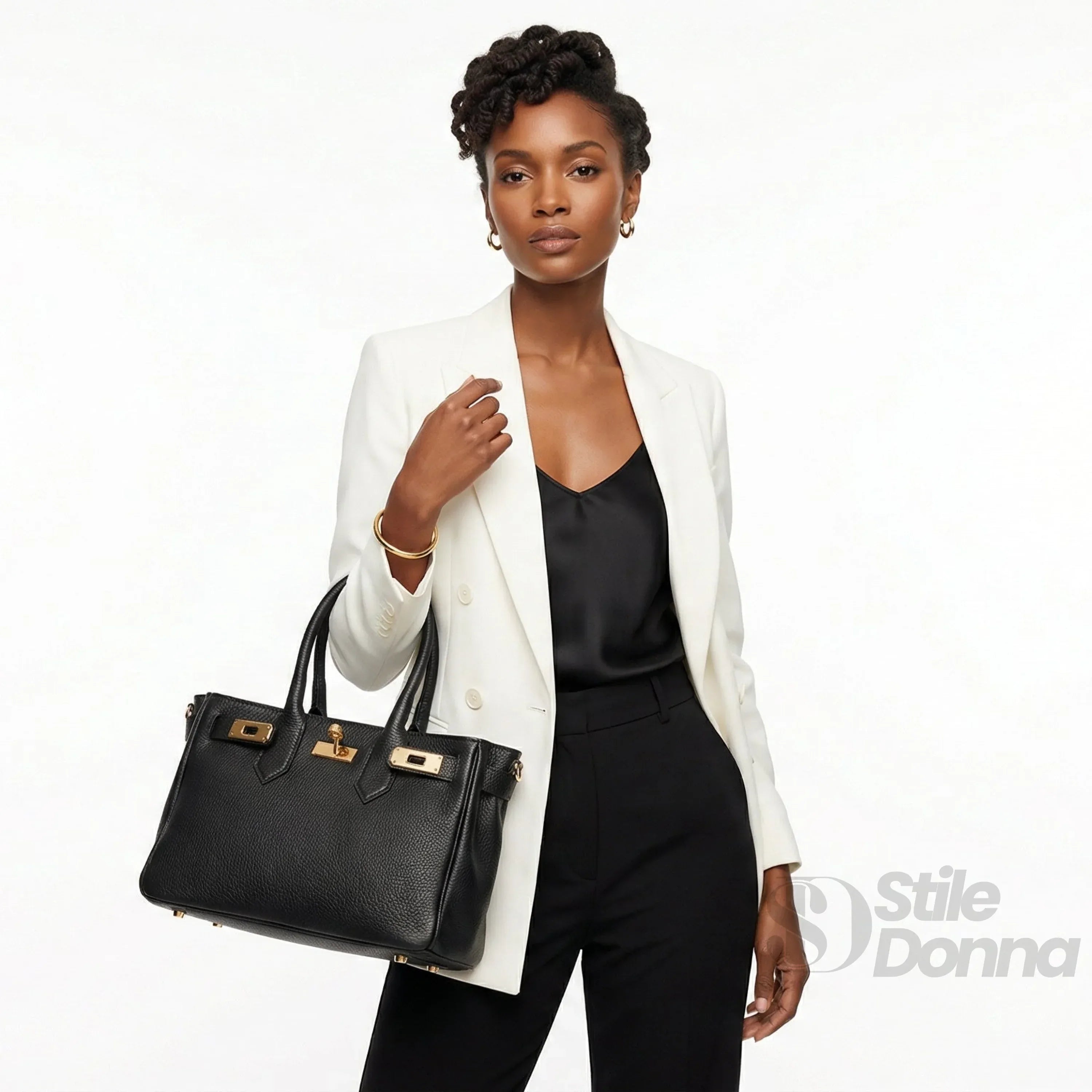 Borsa A Mano In Vera Pelle Con Hardware Dorato Made In Italy Interno In Microfibra Antistrappo