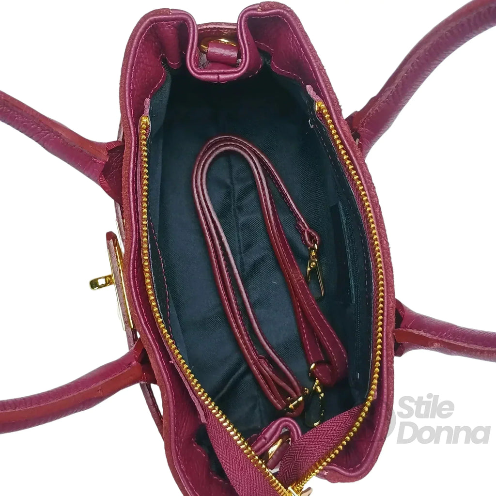 Velinara Borsa A Mano In Vera Pelle Scamosciata Bordeaux Modello Artigianale Italiano Con Finiture Dorate