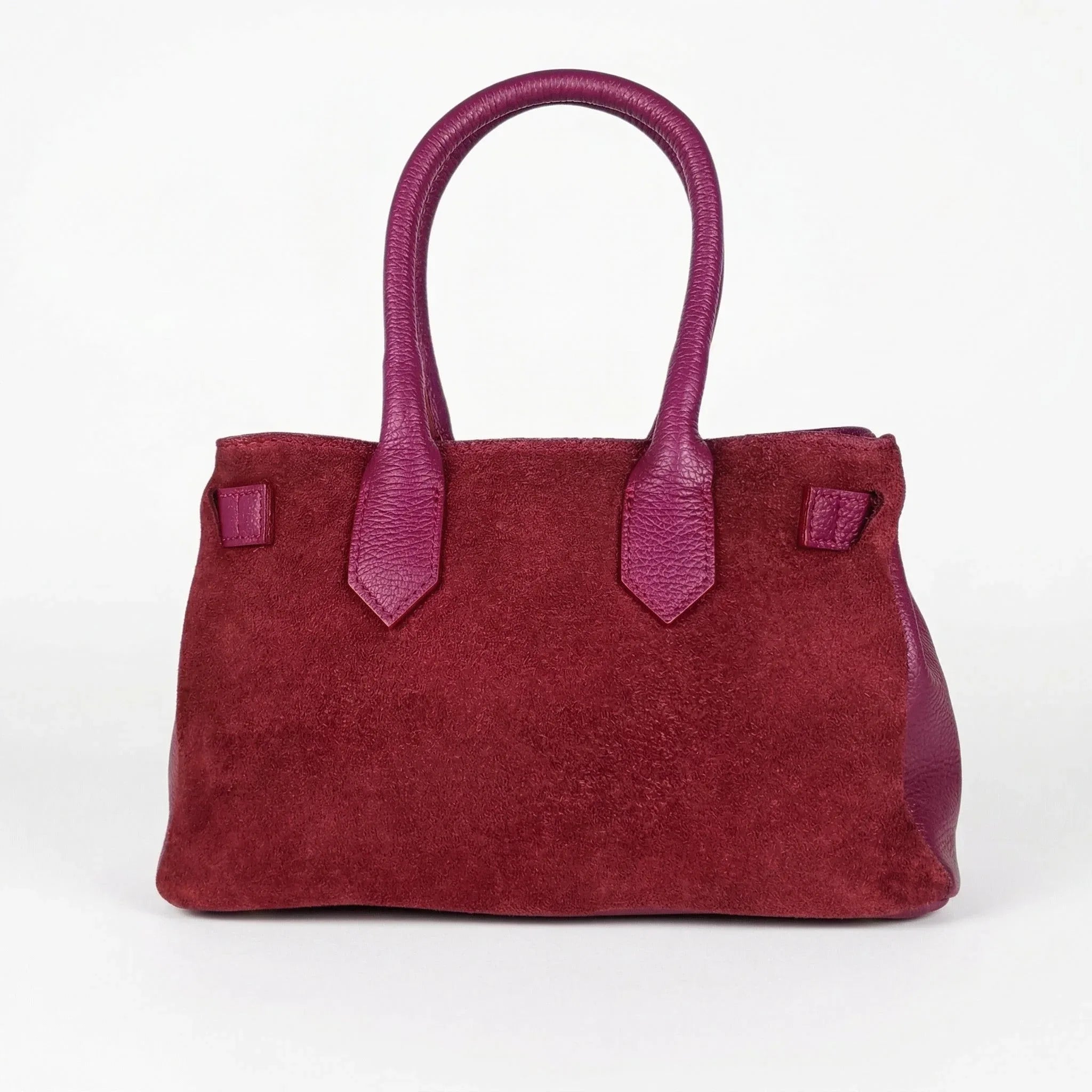 Velinara Borsa A Mano In Vera Pelle Scamosciata Bordeaux Modello Artigianale Italiano Con Finiture Dorate