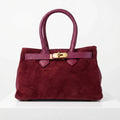 Velinara Borsa A Mano In Vera Pelle Scamosciata Bordeaux Modello Artigianale Italiano Con Finiture Dorate