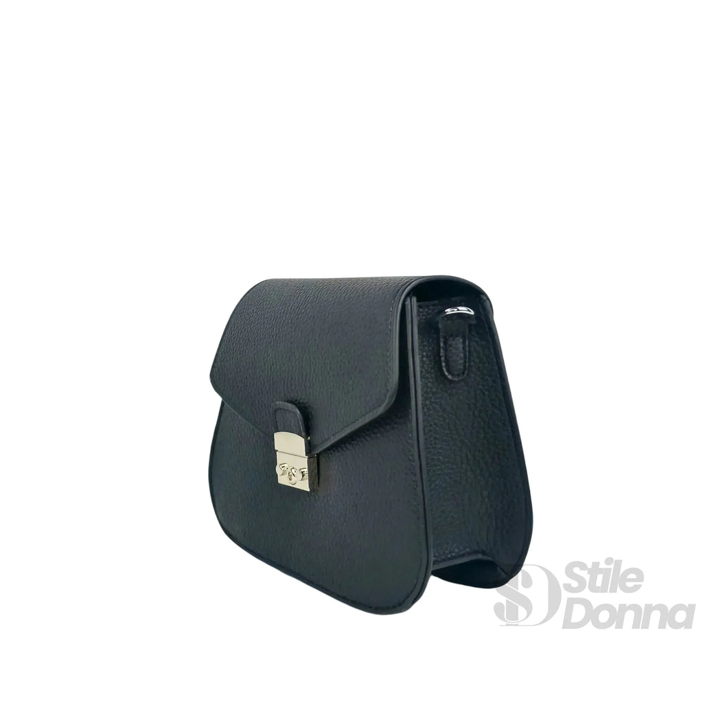 Borsa A Patta In Ecopelle Nera Con Chiusura Argento